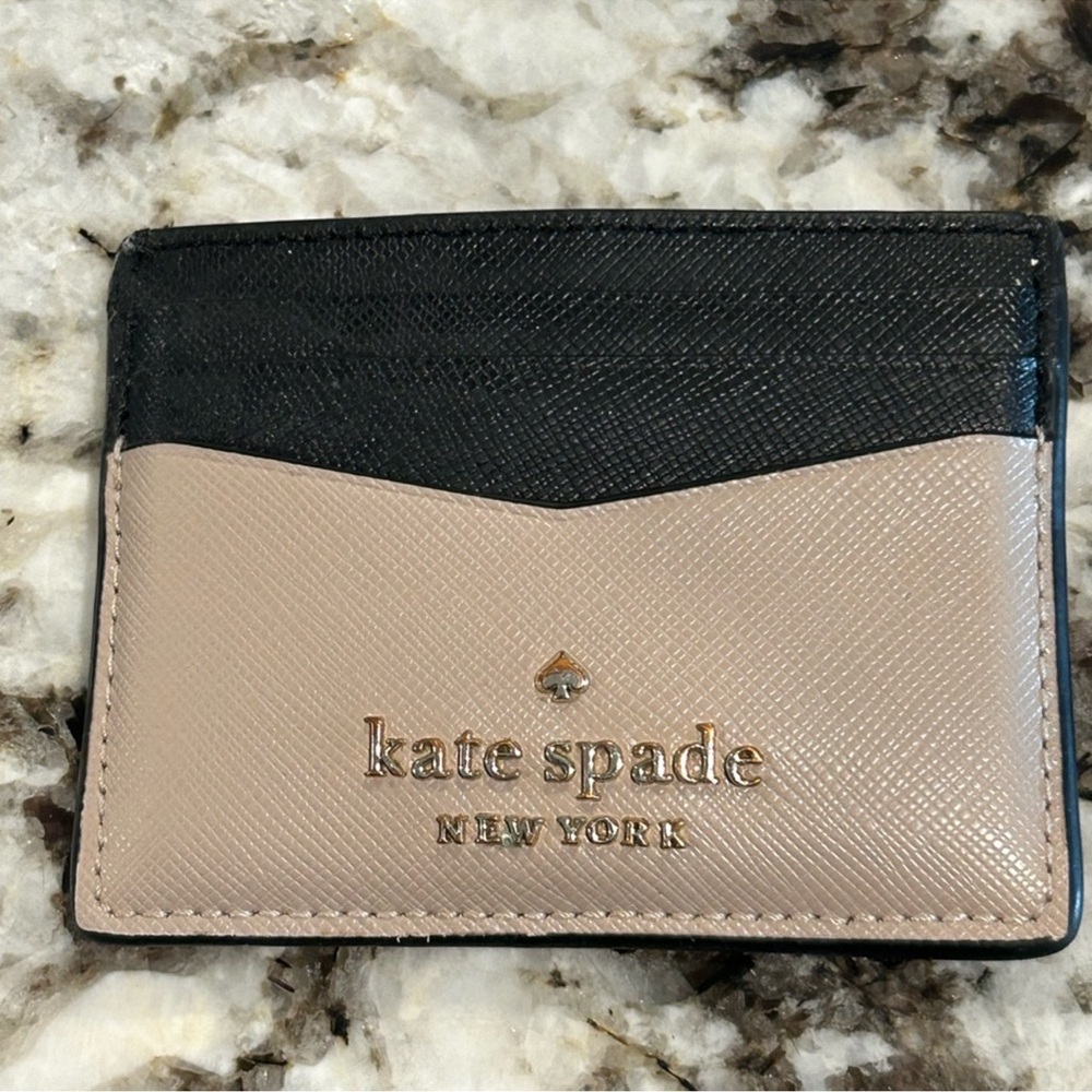 kate spade Black & Tan Leather Card Holder with Interior Pocket, EUC